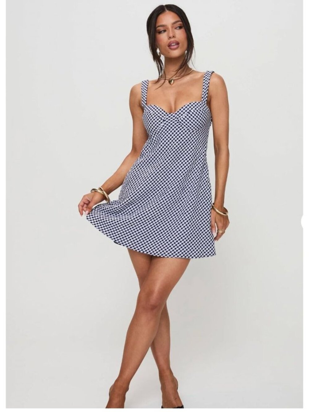 PRINCESS POLLY Mcbeath Mini Dress Navy Check Size 4